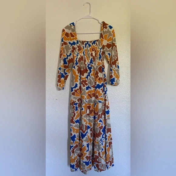 Anthropologie DOLAN Smocked Multicolor Laney Midi Long Sleeve Modest Dress - Picture 2 of 7